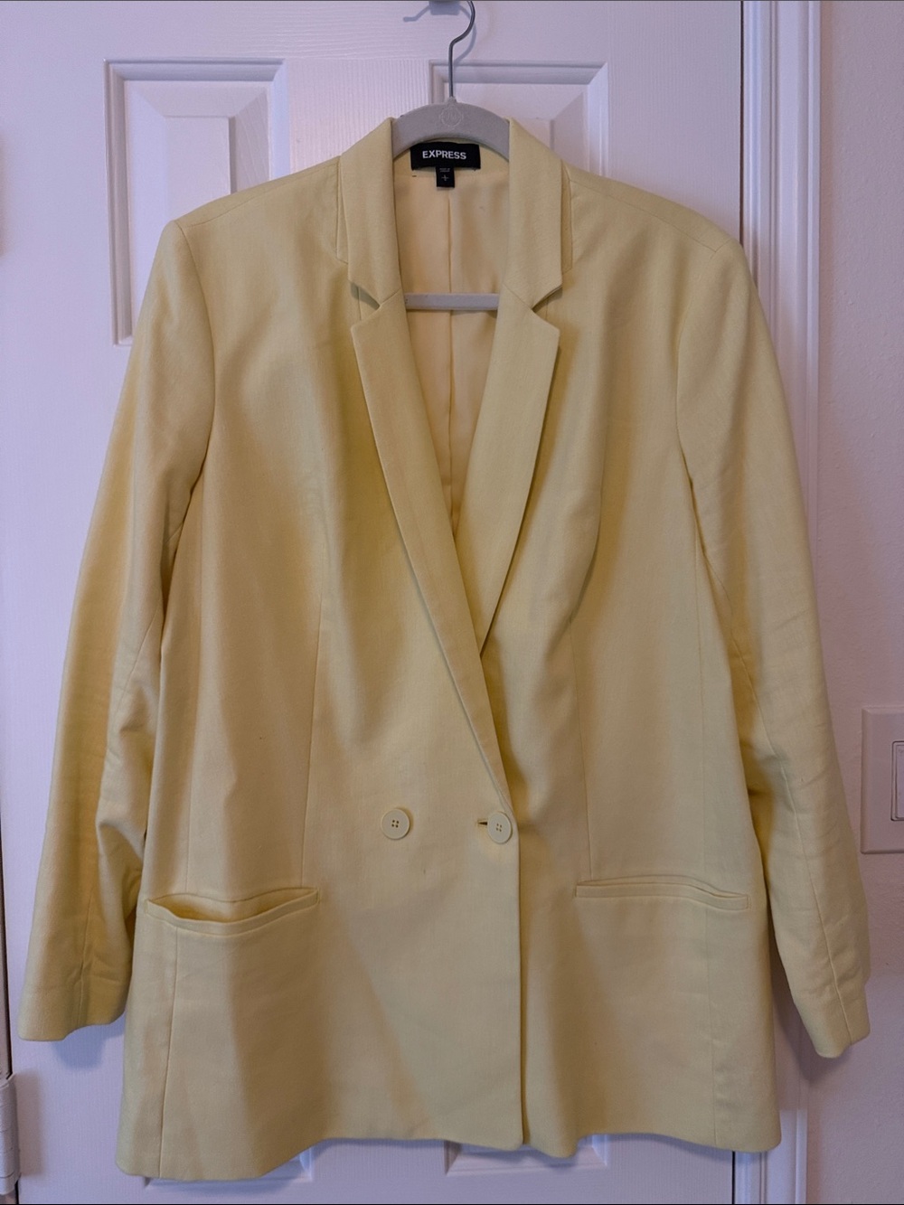 Express Women's Light Yellow Double-Breasted Blazer